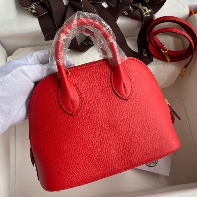 Hermes Bolide 1923 Mini Handmade Bag In Red Chevre Mysore Leather LDBS241863