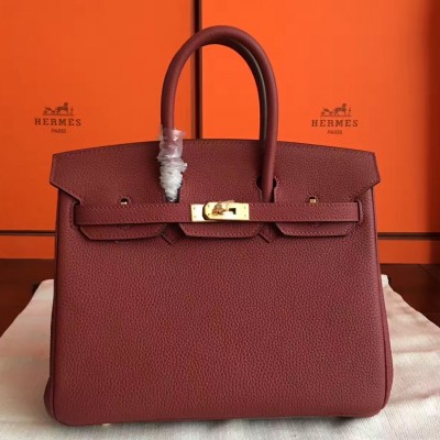 Hermes Bordeaux Birkin 25cm Clemence Handmade Bag LDBS241864