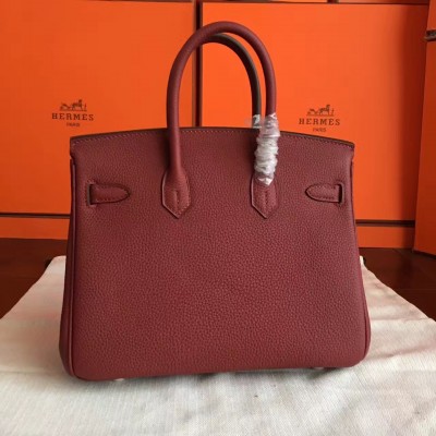 Hermes Bordeaux Birkin 25cm Clemence Handmade Bag LDBS241864