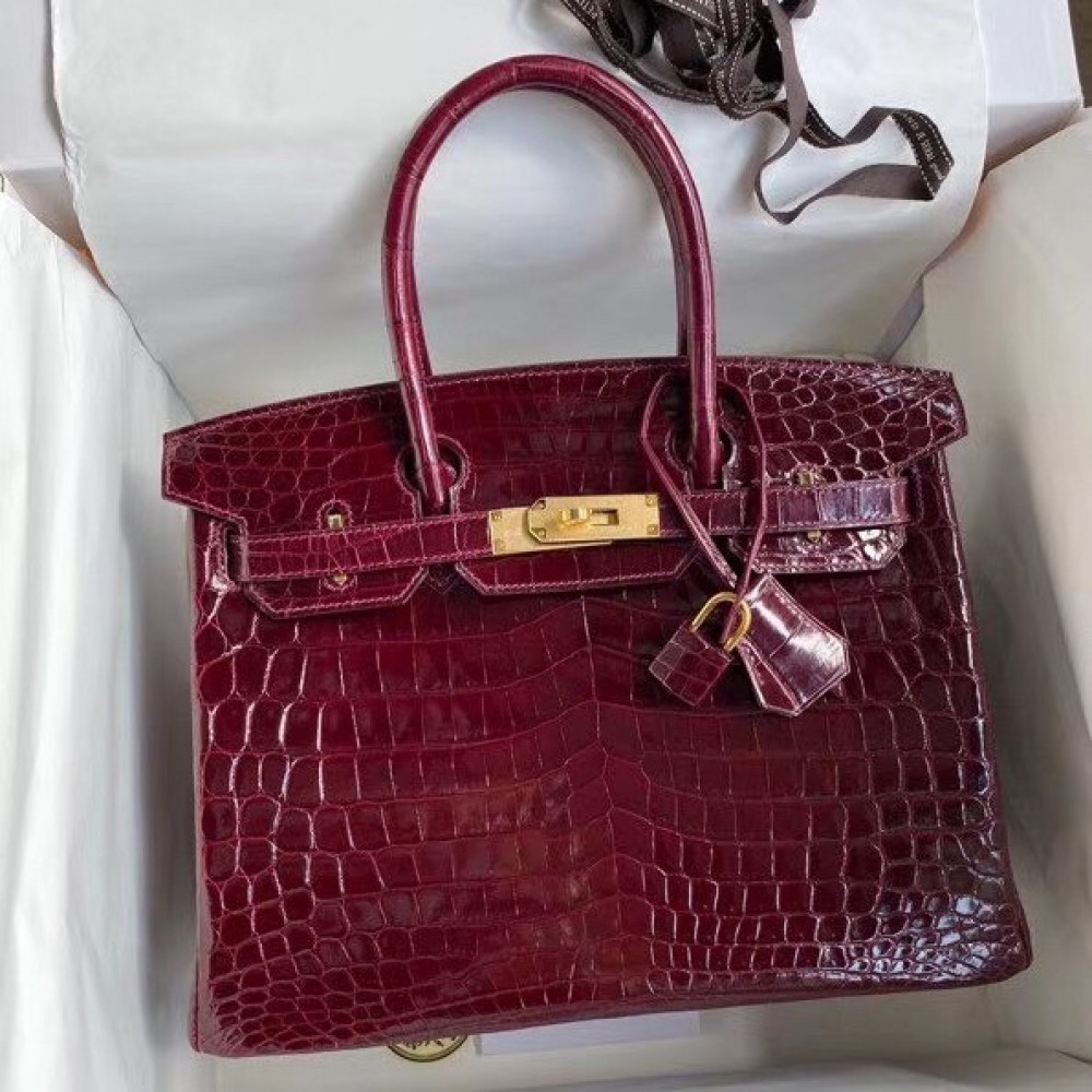 Hermes Bordeaux Birkin 30cm Crocodile Niloticus Shiny Bag LDBS241865