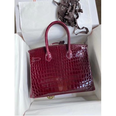 Hermes Bordeaux Birkin 30cm Crocodile Niloticus Shiny Bag LDBS241865