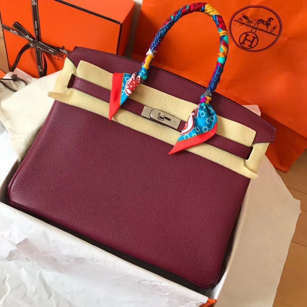 Hermes Bordeaux Birkin 35cm Clemence Handmade Bag LDBS241867