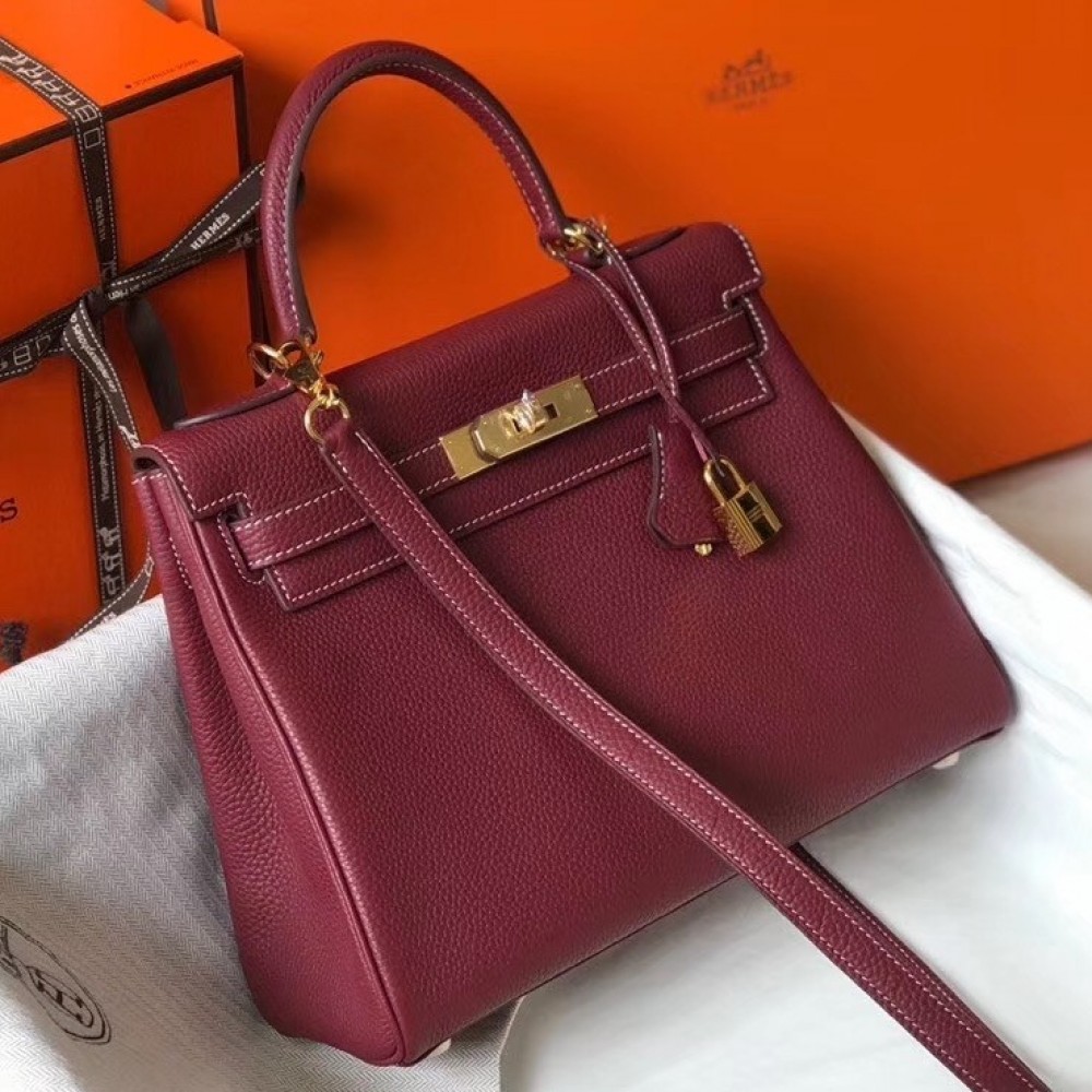 Hermes Bordeaux Clemence Kelly 25cm GHW Bag LDBS241872