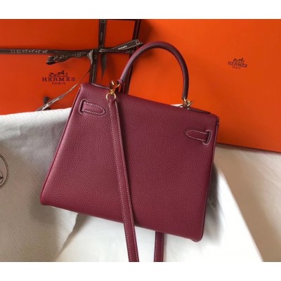 Hermes Bordeaux Clemence Kelly 25cm GHW Bag LDBS241872