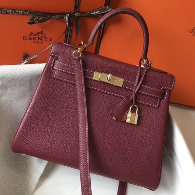 Hermes Bordeaux Clemence Kelly 28cm Bag LDBS241430