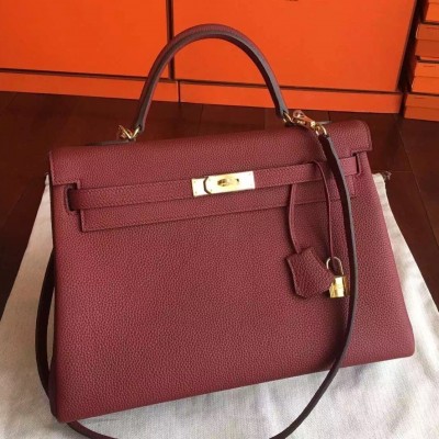 Hermes Bordeaux Clemence Kelly 35cm Handmade Bag LDBS241873