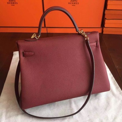 Hermes Bordeaux Clemence Kelly 35cm Handmade Bag LDBS241873