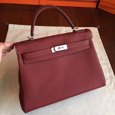 Hermes Bordeaux Clemence Kelly Retourne 32cm Handmade Bag LDBS241875