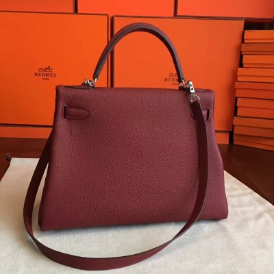 Hermes Bordeaux Clemence Kelly Retourne 32cm Handmade Bag LDBS241875