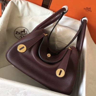 Hermes Bordeaux Lindy 26cm Clemence Handmade Bag LDBS241881