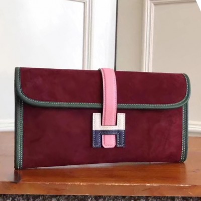 Hermes Bordeaux Suede Jige Elan 29 Clutch Bag LDBS241883