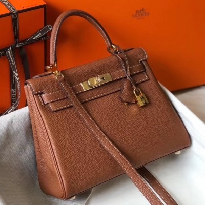 Hermes Brown Clemence Kelly 25cm GHW Bag LDBS241891