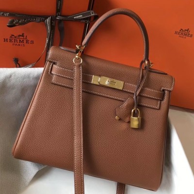 Hermes Brown Clemence Kelly 28cm Bag LDBS241892