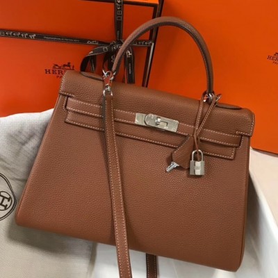 Hermes Brown Clemence Kelly 32cm Retourne Bag LDBS241893