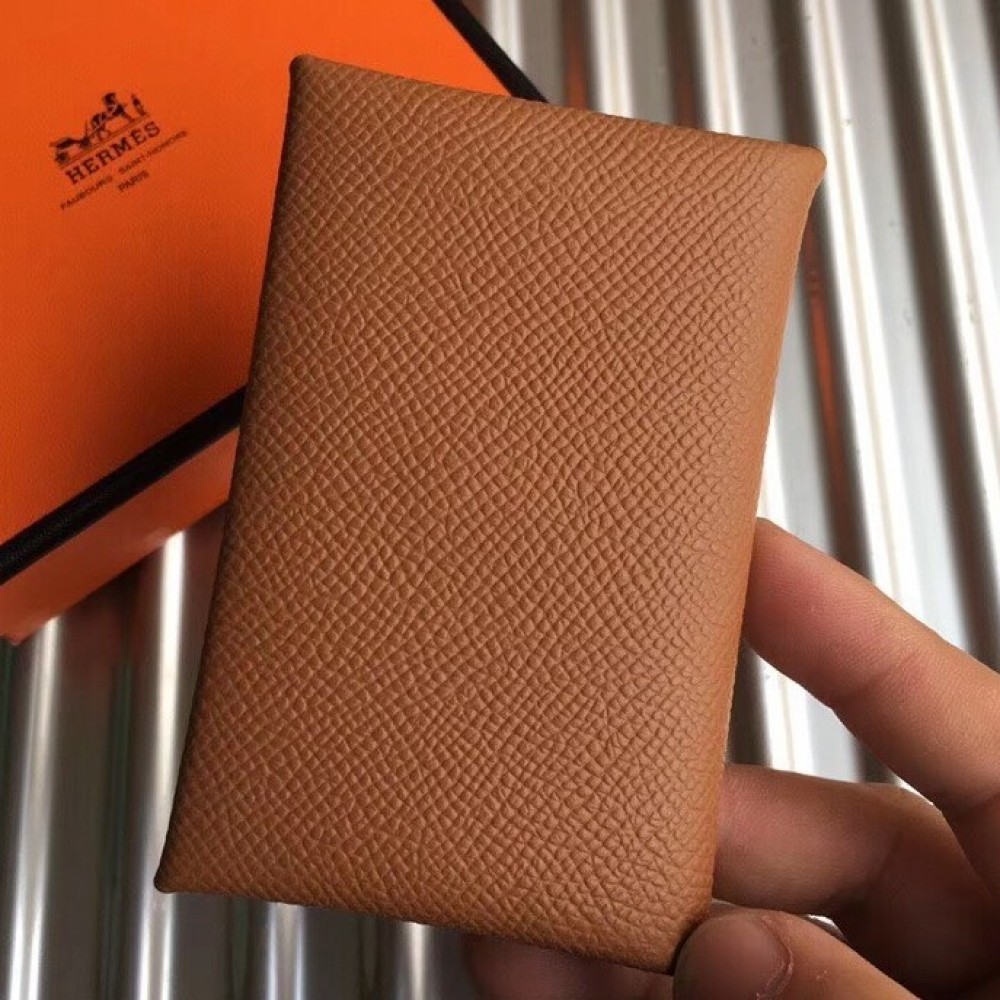 Hermes Brown Epsom Calvi Card Holder LDBS241898