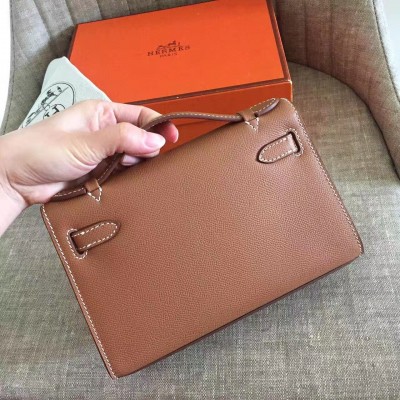 Hermes Brown Kelly Pochette Epsom Handmade Bag LDBS241903