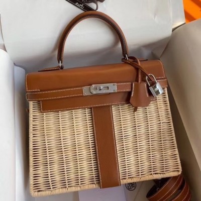 Hermes Brown Picnic Kelly 28cm Wicker Bag LDBS241905