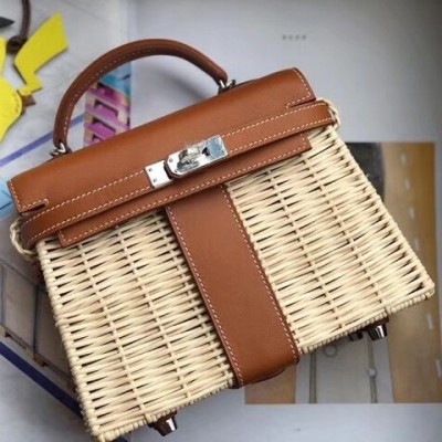 Hermes Brown Picnic Kelly Mini 20cm Wicker Bag LDBS241906