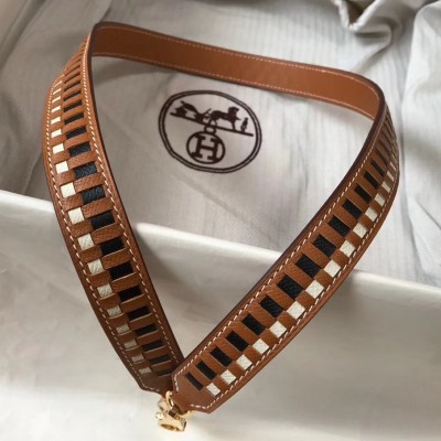 Hermes Brown Tressage Cuir 25MM Bag Strap LDBS241908