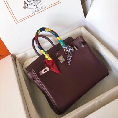 Hermes Burgundy Birkin 25cm Swift Handmade Bag LDBS241909