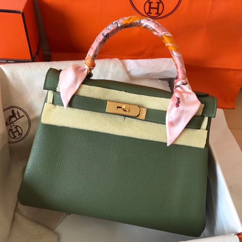 Hermes Canopee Clemence Kelly 28cm Handmade Bag LDBS241921