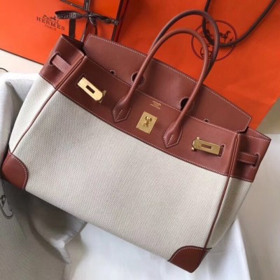 Hermes Canvas Birkin 35cm Bag With Brown Leather LDBS241925