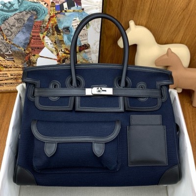 Hermes Cargo Birkin 35cm Limited-edition Bag in Navy Blue Canvas LDBS241926