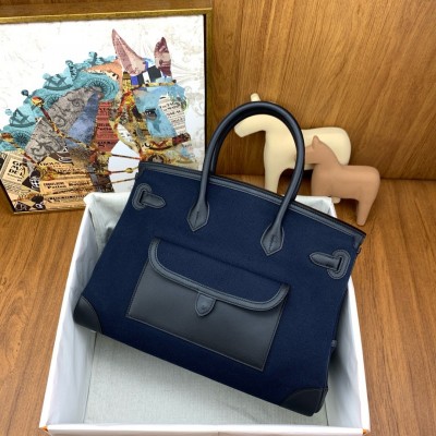 Hermes Cargo Birkin 35cm Limited-edition Bag in Navy Blue Canvas LDBS241926