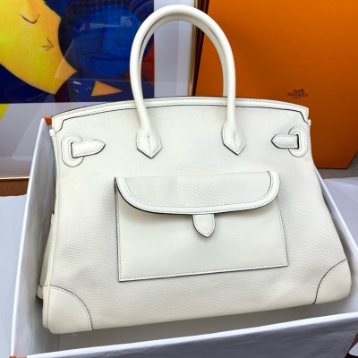 Hermes Cargo Birkin 35cm Limited-edition Bag in White Canvas LDBS241928