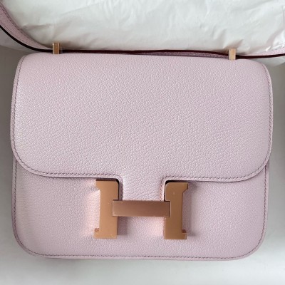 Hermes Constance 1-18 Mirror Bag In Mauve Pale Chevre Mysore Leather LDBS241942