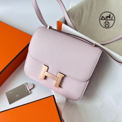 Hermes Constance 1-18 Mirror Bag In Mauve Pale Chevre Mysore Leather LDBS241942