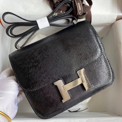 Hermes Constance 18 Handmade Bag In Black Lizard Leather LDBS241958