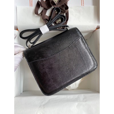 Hermes Constance 18 Handmade Bag In Black Lizard Leather LDBS241958