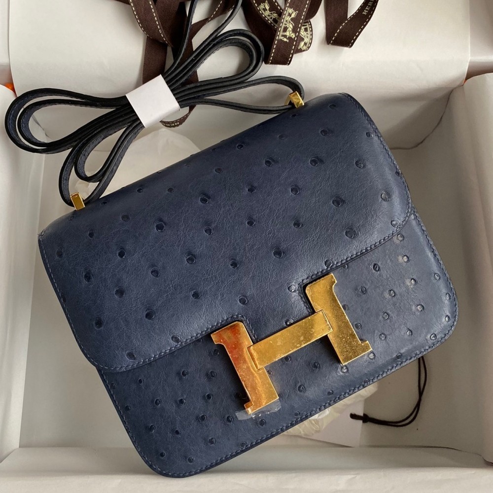 Hermes Constance 18 Handmade Bag In Blue Iris Ostrich Leather LDBS241961