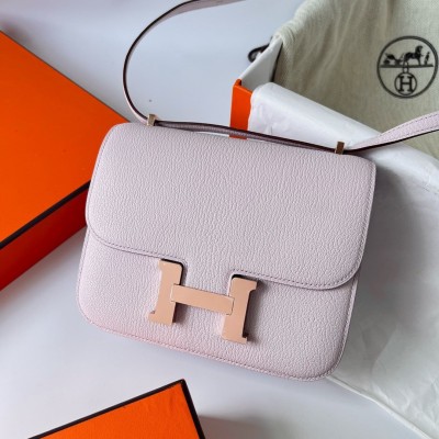 Hermes Constance 18 Handmade Bag In Mauve Pale Chevre Mysore Leather LDBS241967