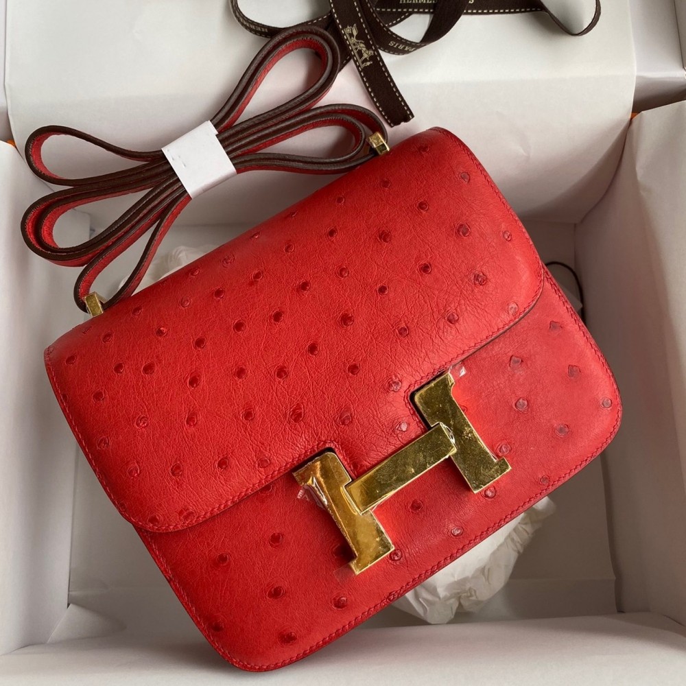 Hermes Constance 18 Handmade Bag In Red Ostrich Leather LDBS241972