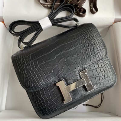 Hermes Constance 18 Handmade Bag in Black Matte Alligator Leather LDBS241959