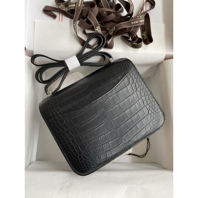 Hermes Constance 18 Handmade Bag in Black Matte Alligator Leather LDBS241959