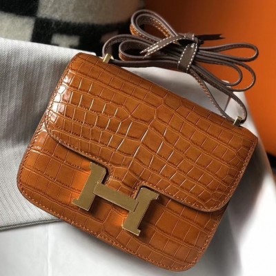 Hermes Constance 18cm Bag In Brown Embossed Crocodile LDBS241949