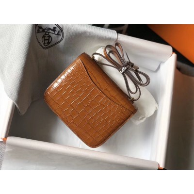 Hermes Constance 18cm Bag In Brown Embossed Crocodile LDBS241949