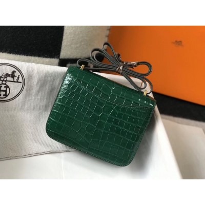 Hermes Constance 18cm Bag In Green Embossed Crocodile LDBS241950