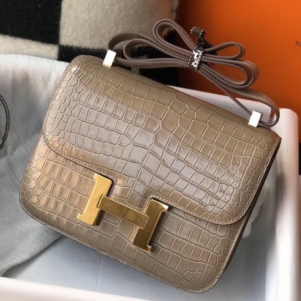 Hermes Constance 18cm Bag In Taupe Embossed Crocodile LDBS241955