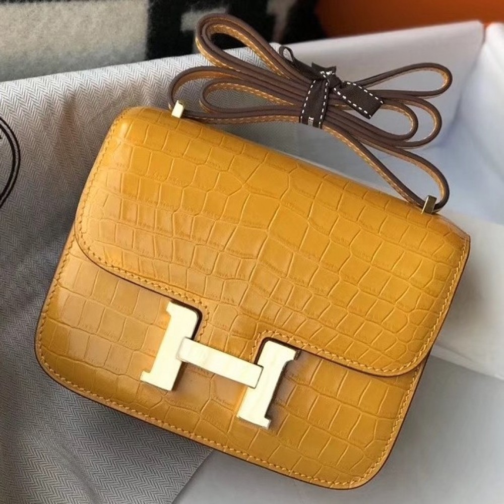 Hermes Constance 18cm Bag In Yellow Embossed Crocodile LDBS241957