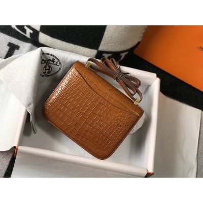 Hermes Constance 24cm Bag In Brown Embossed Crocodile LDBS241978