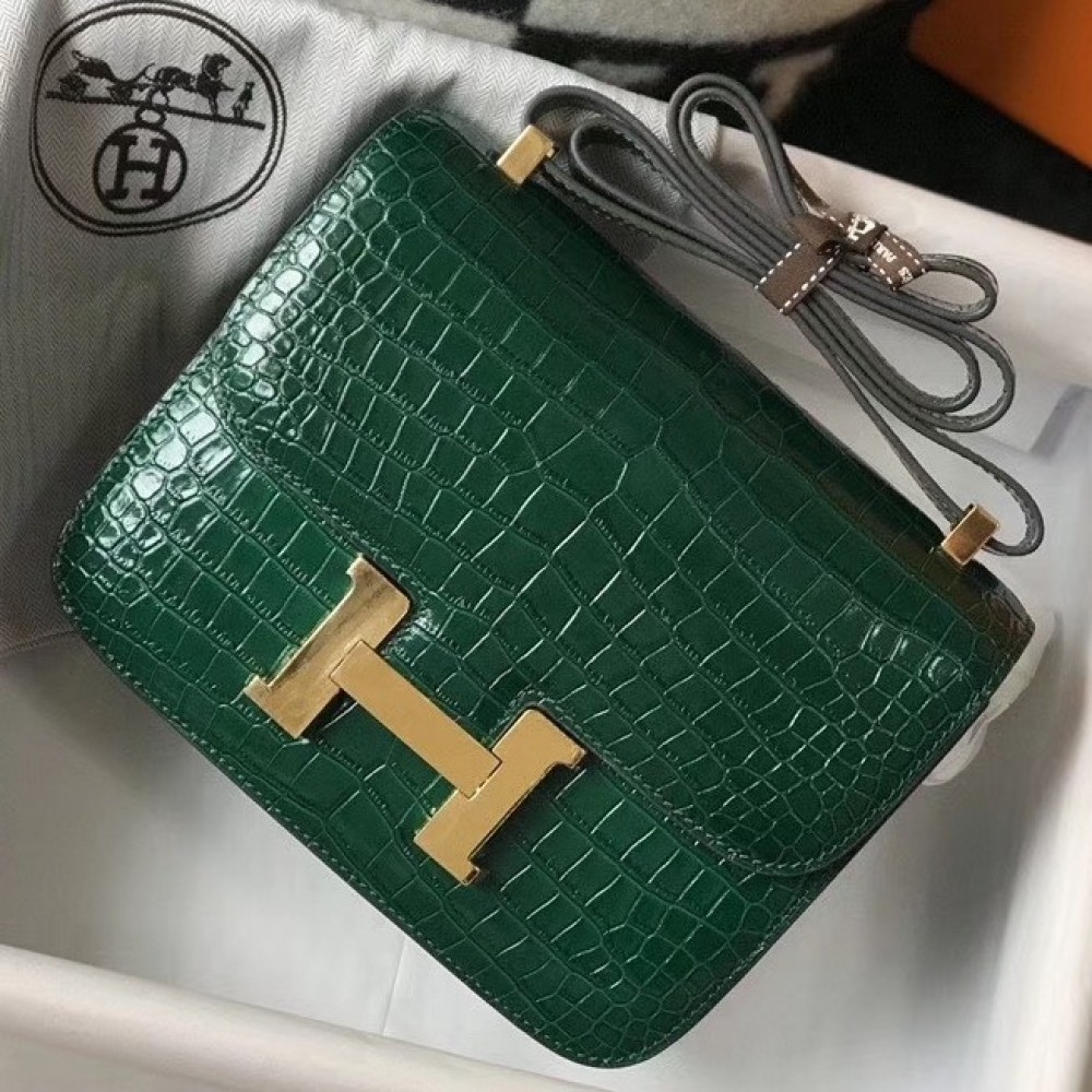 Hermes Constance 24cm Bag In Green Embossed Crocodile LDBS241979