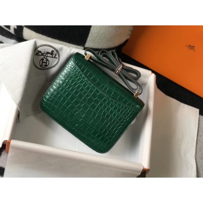 Hermes Constance 24cm Bag In Green Embossed Crocodile LDBS241979