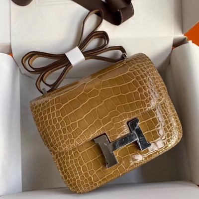 Hermes Constance 24cm Bag In Light Brown Alligator Crocodile Skin LDBS241981