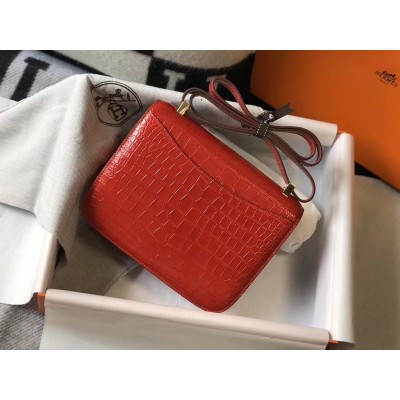 Hermes Constance 24cm Bag In Red Embossed Crocodile LDBS241983