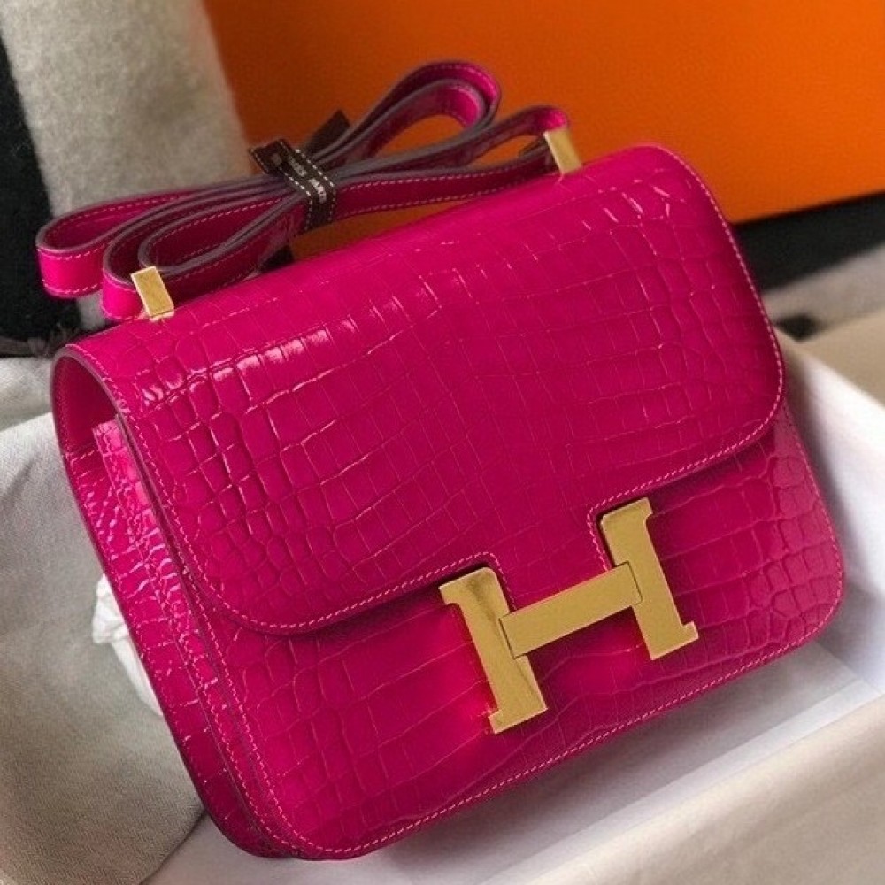 Hermes Constance 24cm Bag In Rose Red Embossed Crocodile LDBS241984