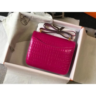 Hermes Constance 24cm Bag In Rose Red Embossed Crocodile LDBS241984